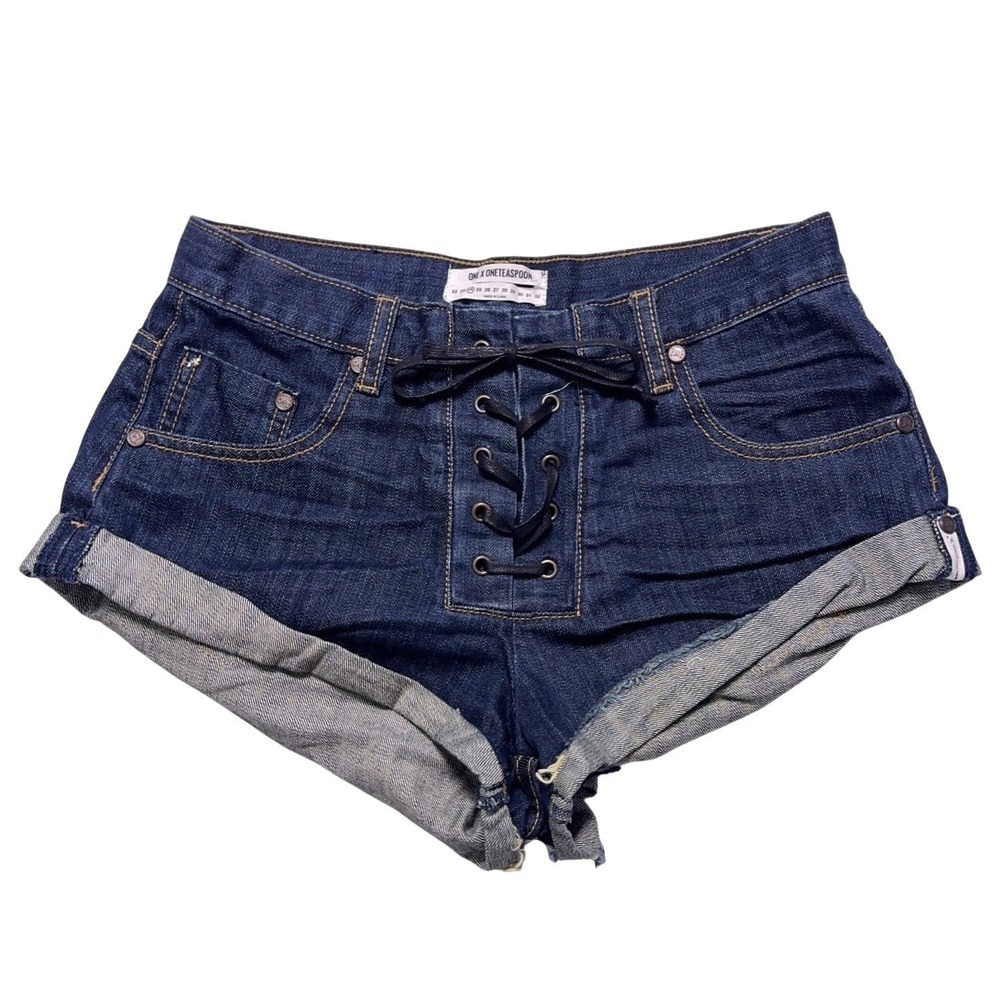 One Teaspoon Bandits Denim Shorts Womens 24 Distressed Cutoff Twisted Hem